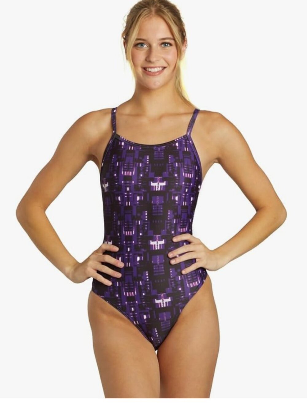 iSwim Varsity Blur Purple One Piece Swimsuit Size 32 (Small) Excellent Condition